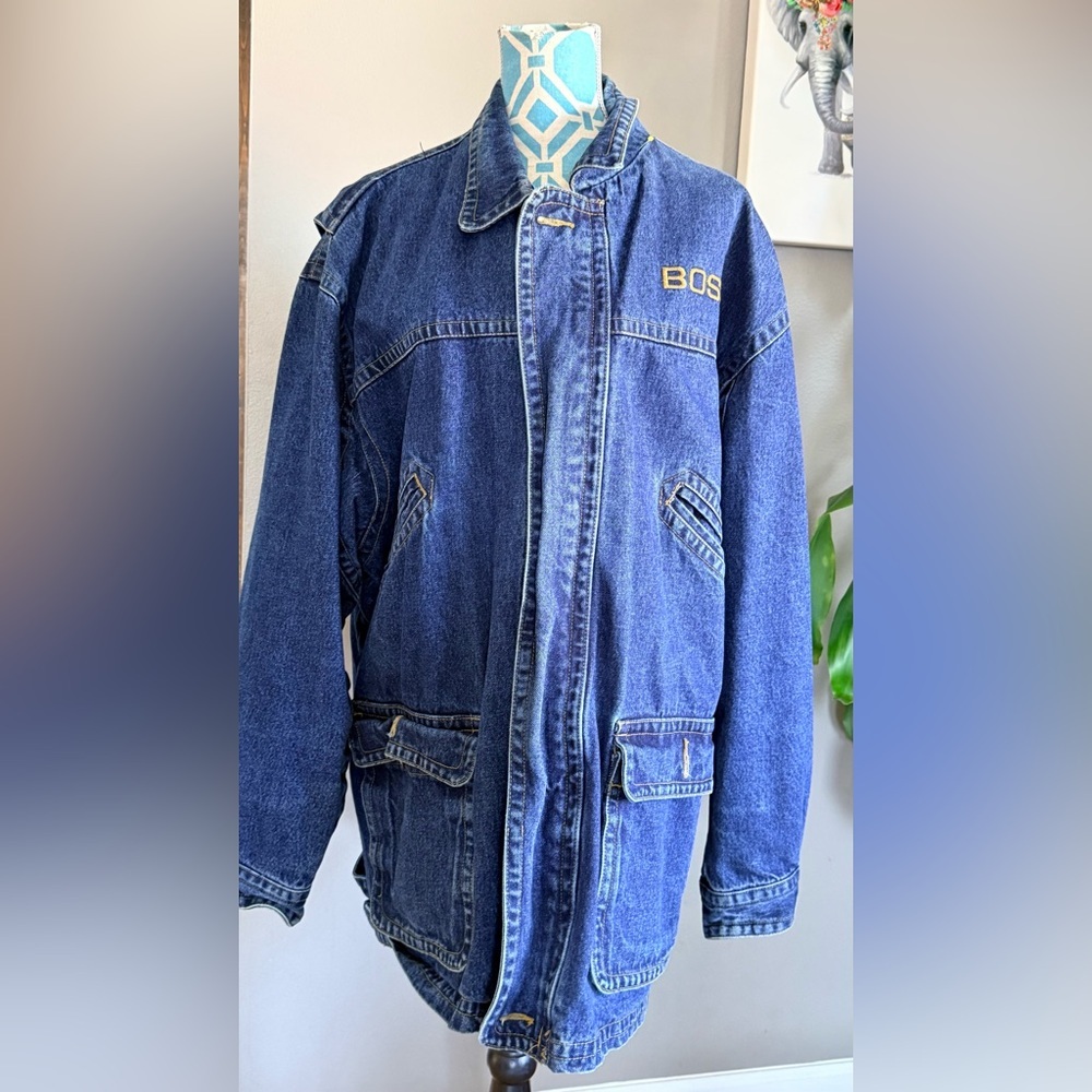 Vtg HUGO BOSS Men's XL - Blue jean denim coat heavy lined warm jacket Boss Jeans